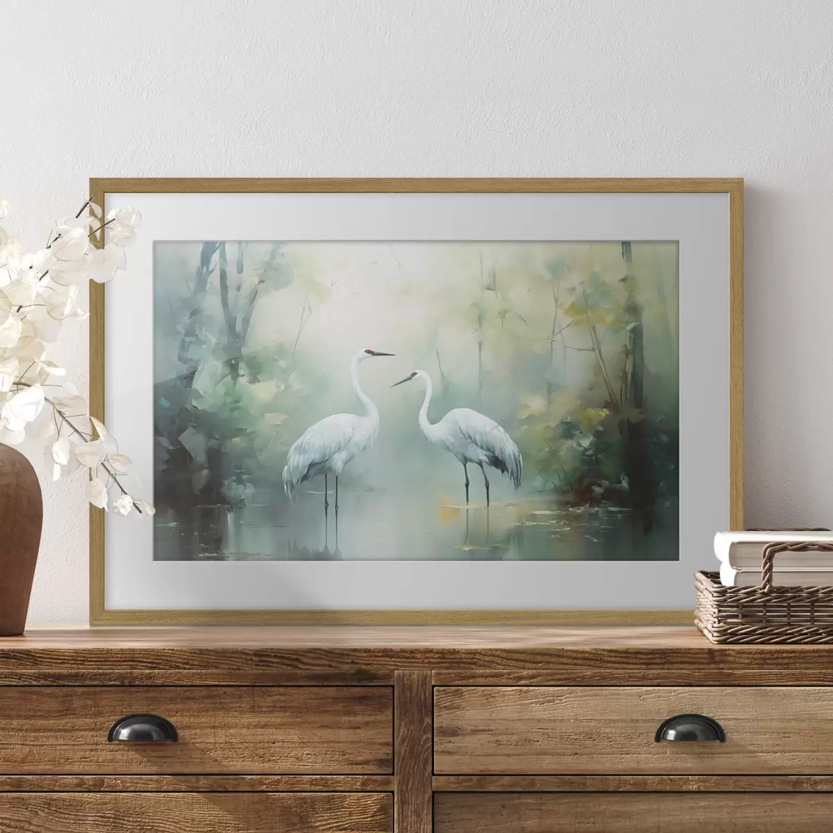 Poster Kraniche im Waldlicht f43166