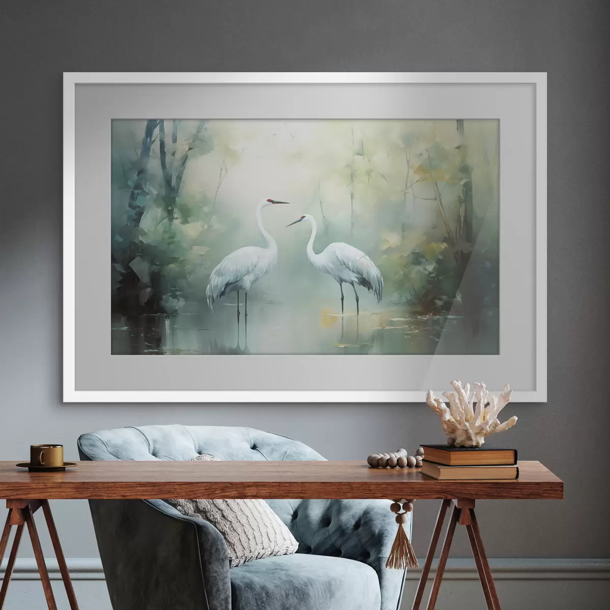 Poster Kraniche im Waldlicht f43166