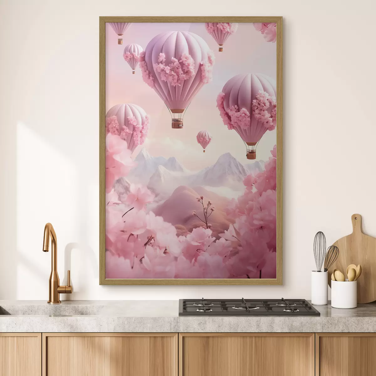 Poster Rosa Luftballons in den Bergen f43121