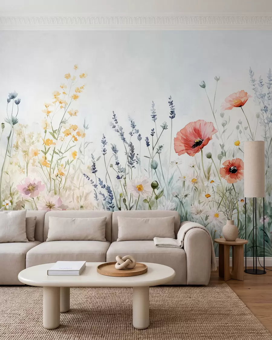 Fototapete wildblumen und Mohnblumen in der Technik der Striche w03281