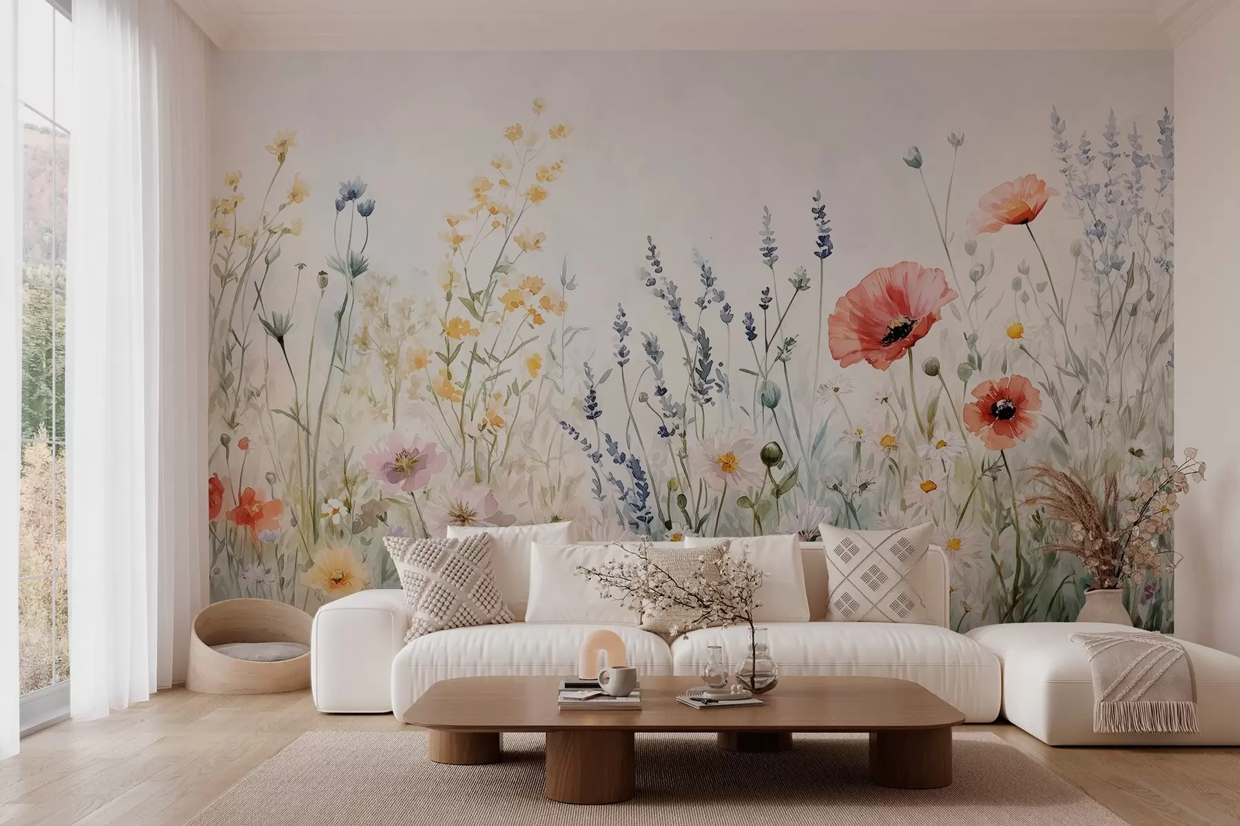 Fototapete wildblumen und Mohnblumen in der Technik der Striche w03281
