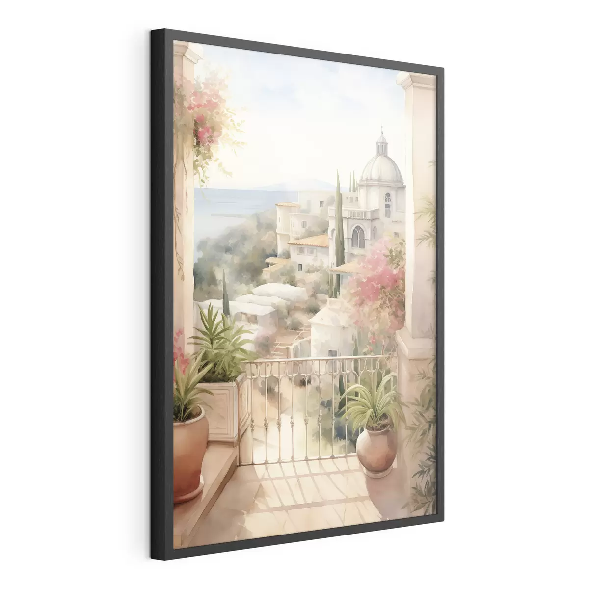 Poster Spanien Sommerlandschaft, mediterrane Architektur, Aquarellstil f43181