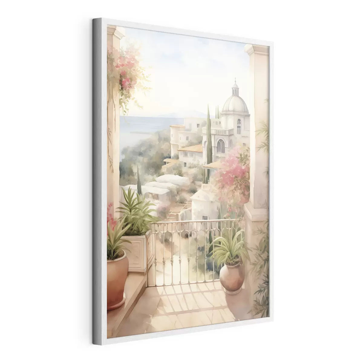 Poster Spanien Sommerlandschaft, mediterrane Architektur, Aquarellstil f43181