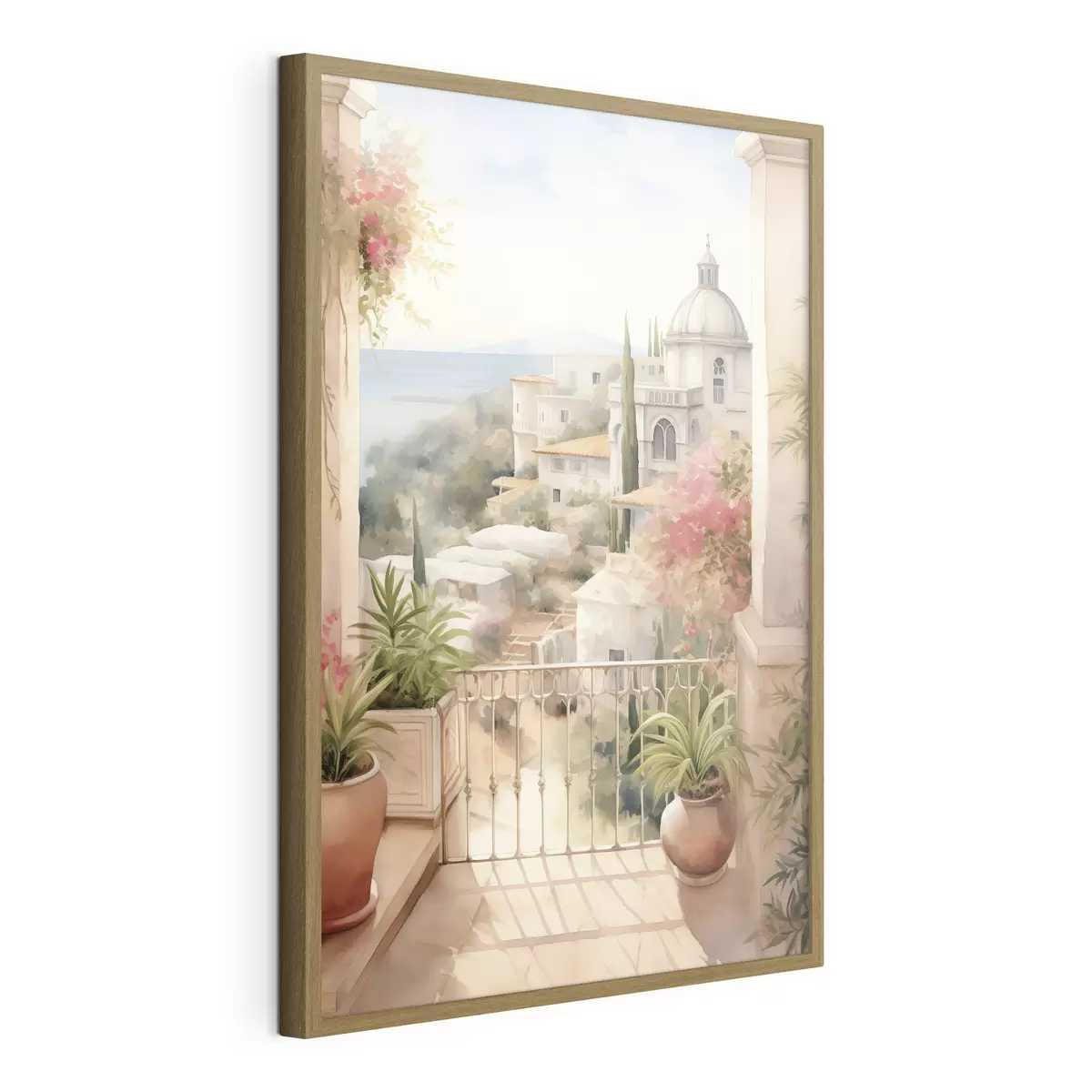 Poster Spanien Sommerlandschaft, mediterrane Architektur, Aquarellstil f43181