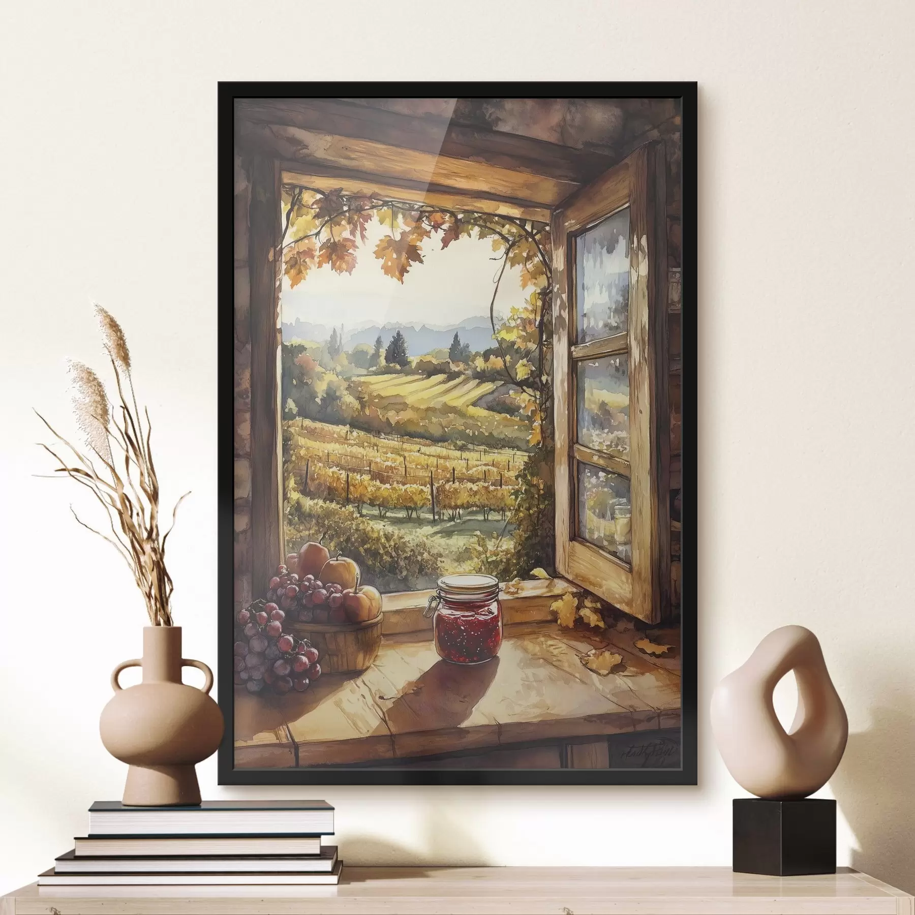 Fototapete Ernte auf dem Dorf, rustikal, Früchte, Marmelade, Naturlandschaften, Aquarellstil f43186