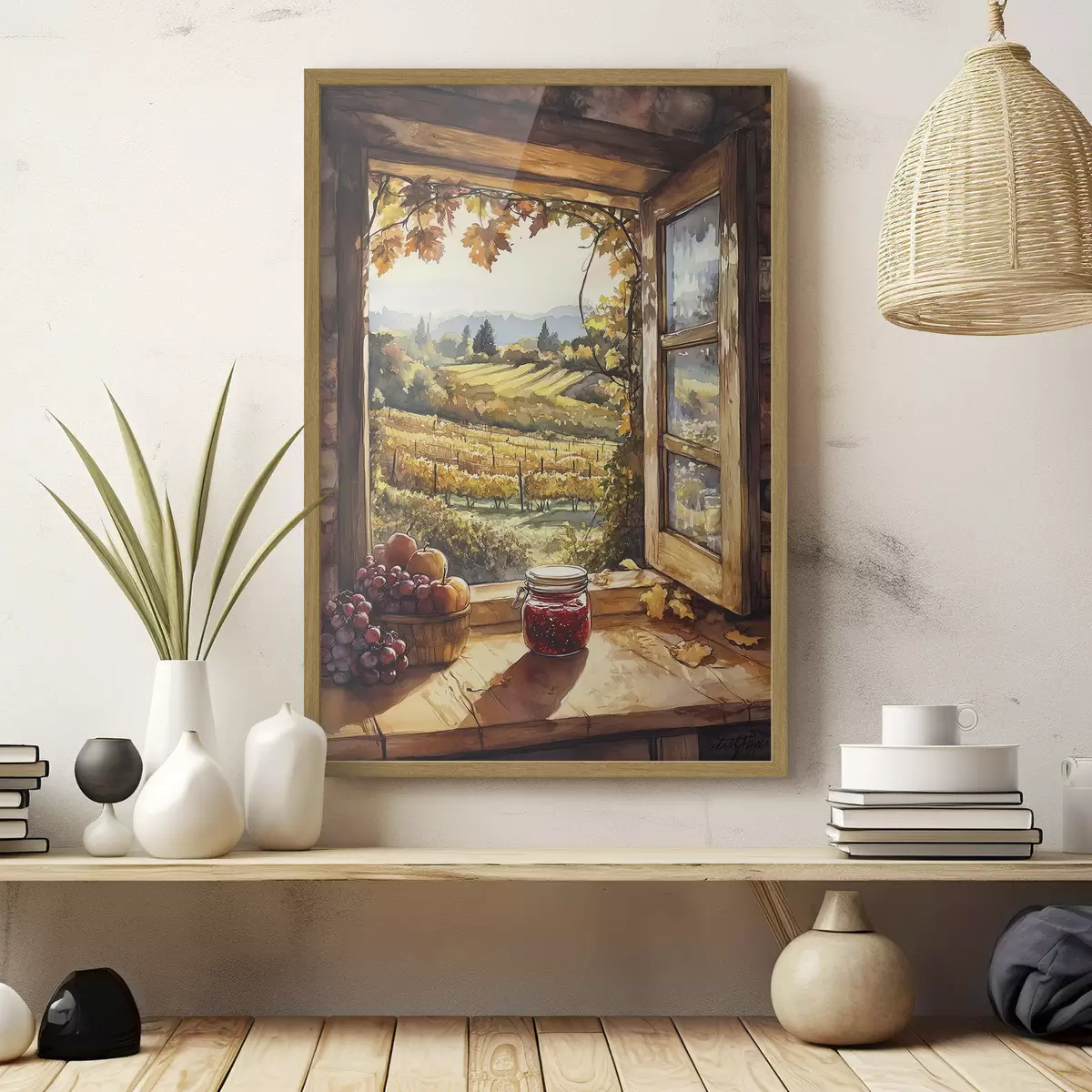 Poster Ernte auf dem Dorf, rustikal, Früchte, Marmelade, Naturlandschaften, Aquarellstil f43186