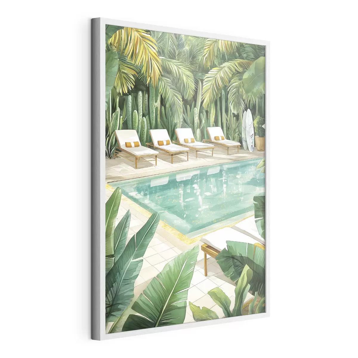 Poster Tropische Natur, Garten, Sommerpool, Surfen, Aquarellstil f43190