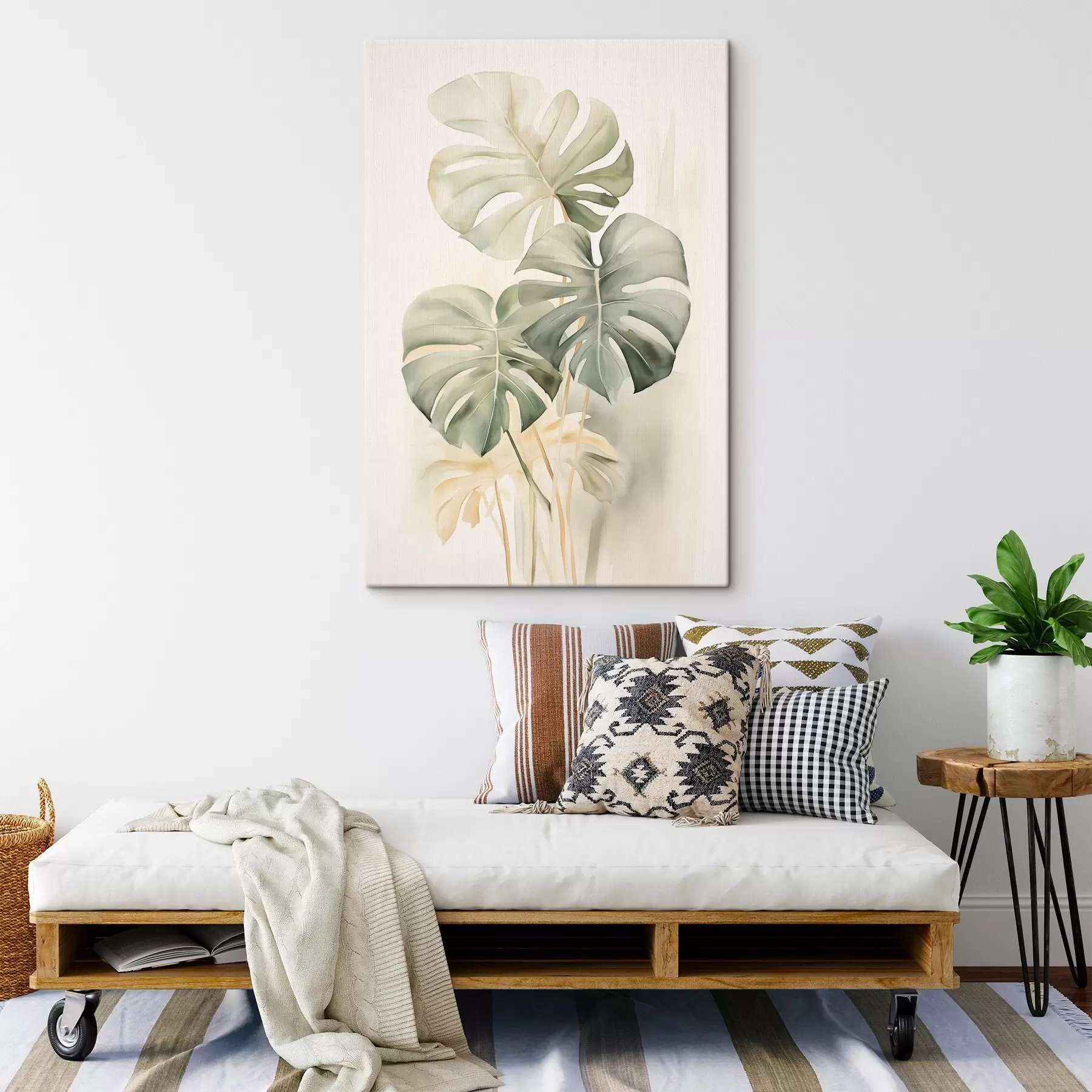 Fototapete Monstera-Blätter in Aquarelltechnik s43210