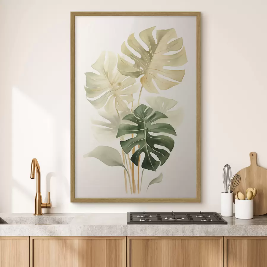Fototapete Monstera-Blätter, Imitation eines Aquarells f43209