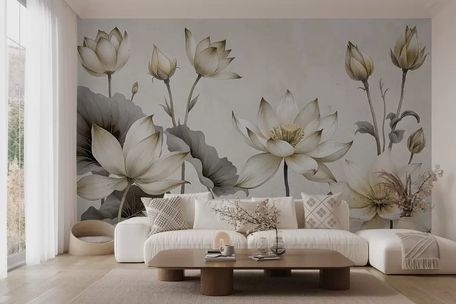 Fototapete Gemalte Lotosblumen w03332