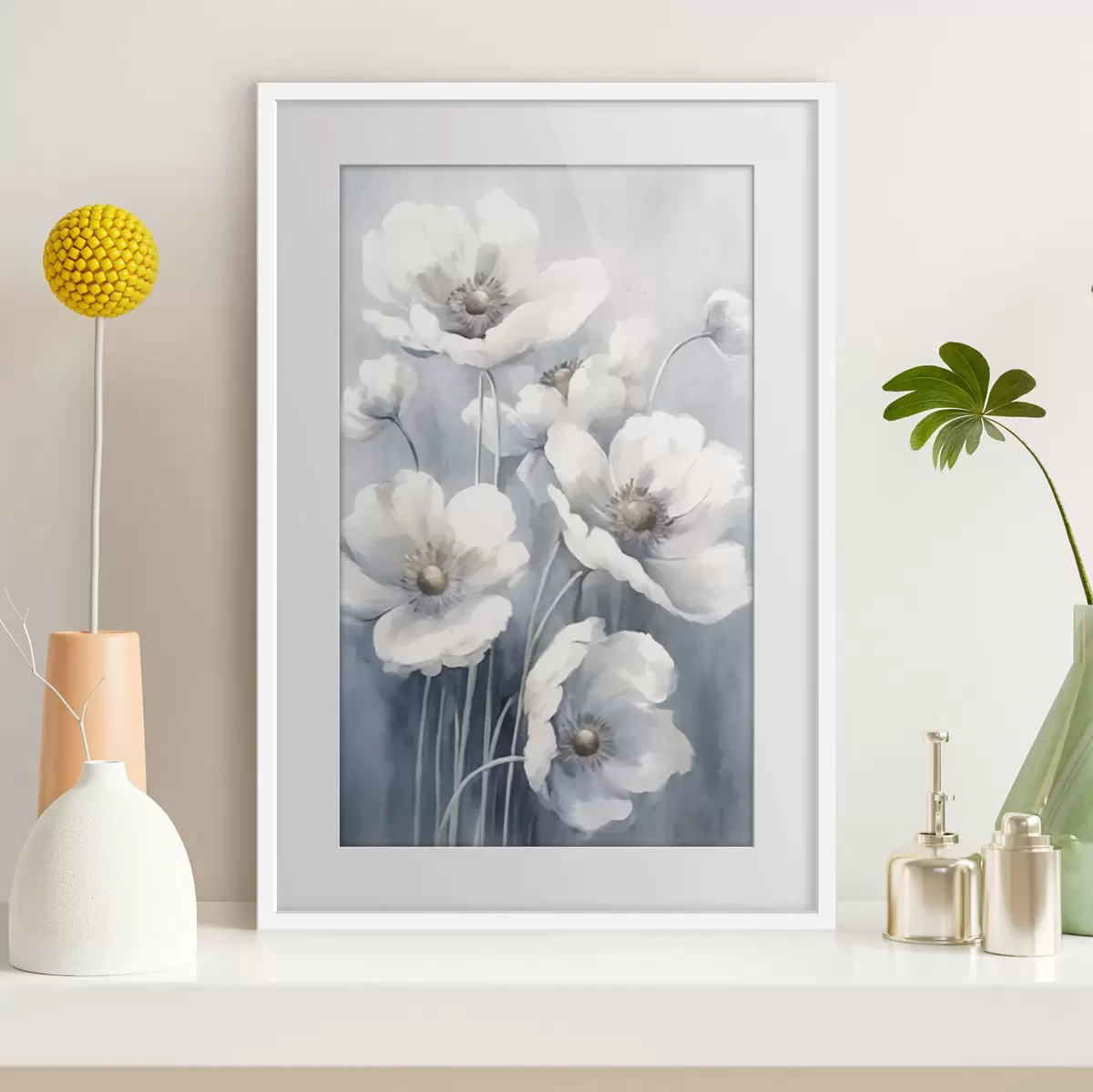 Poster Weiße Vintage-Blumen f43046