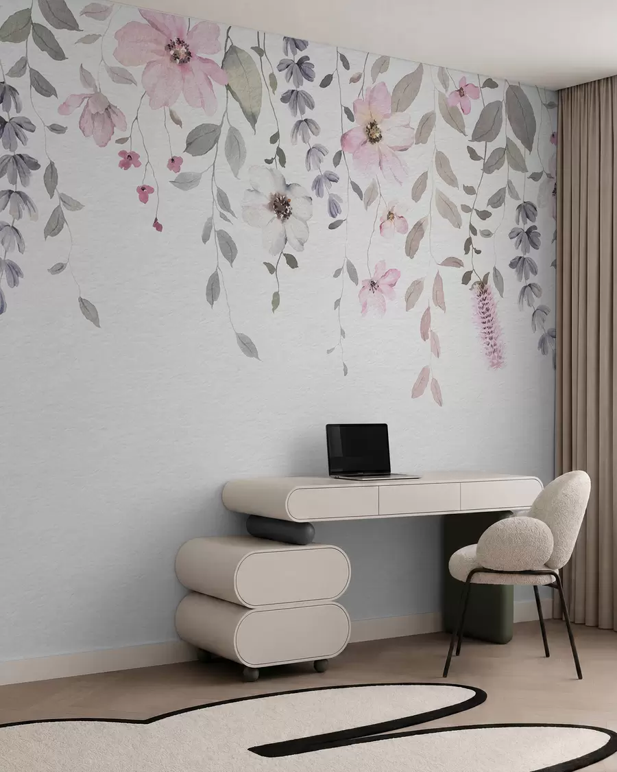Fototapete Hängende Aquarellblumen und Blätter w03315