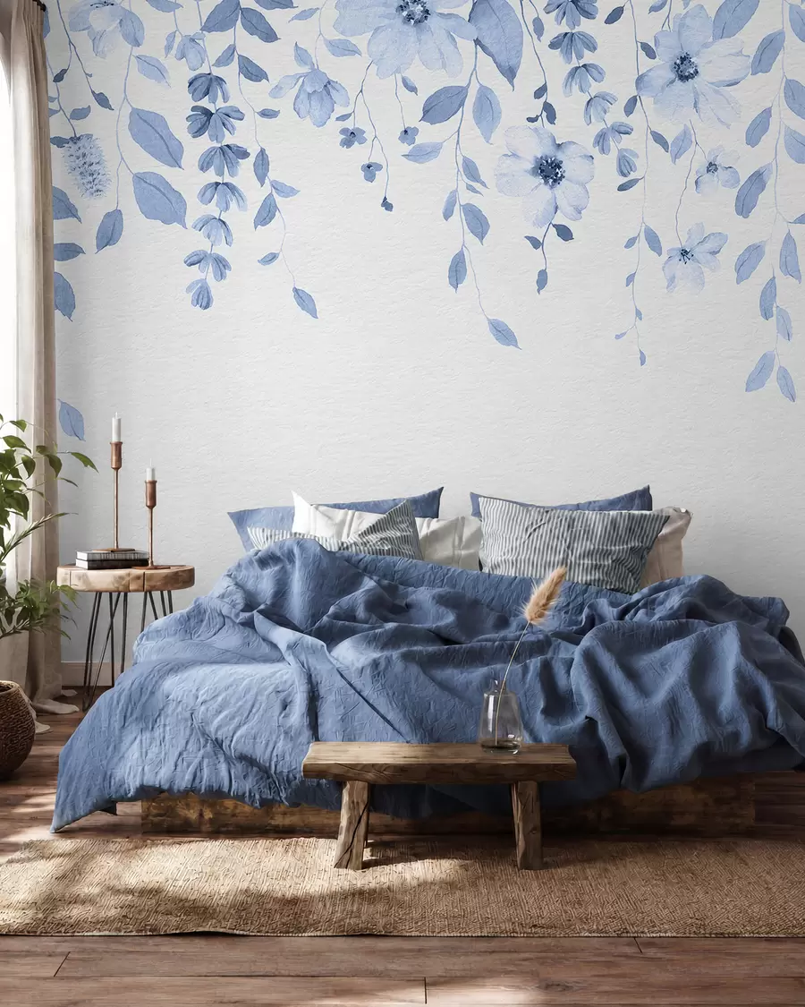 Fototapete Hängende Aquarellblumen und Blätter w03315v3