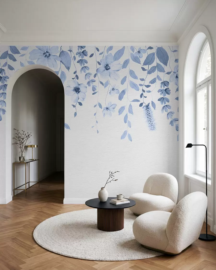 Fototapete Hängende Aquarellblumen und Blätter w03315v3