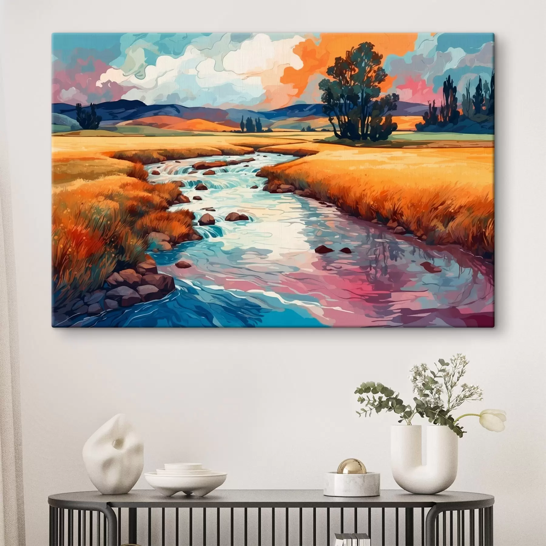 Fototapete Strom auf dem Feld im Stil der Aquarellmalerei s43110