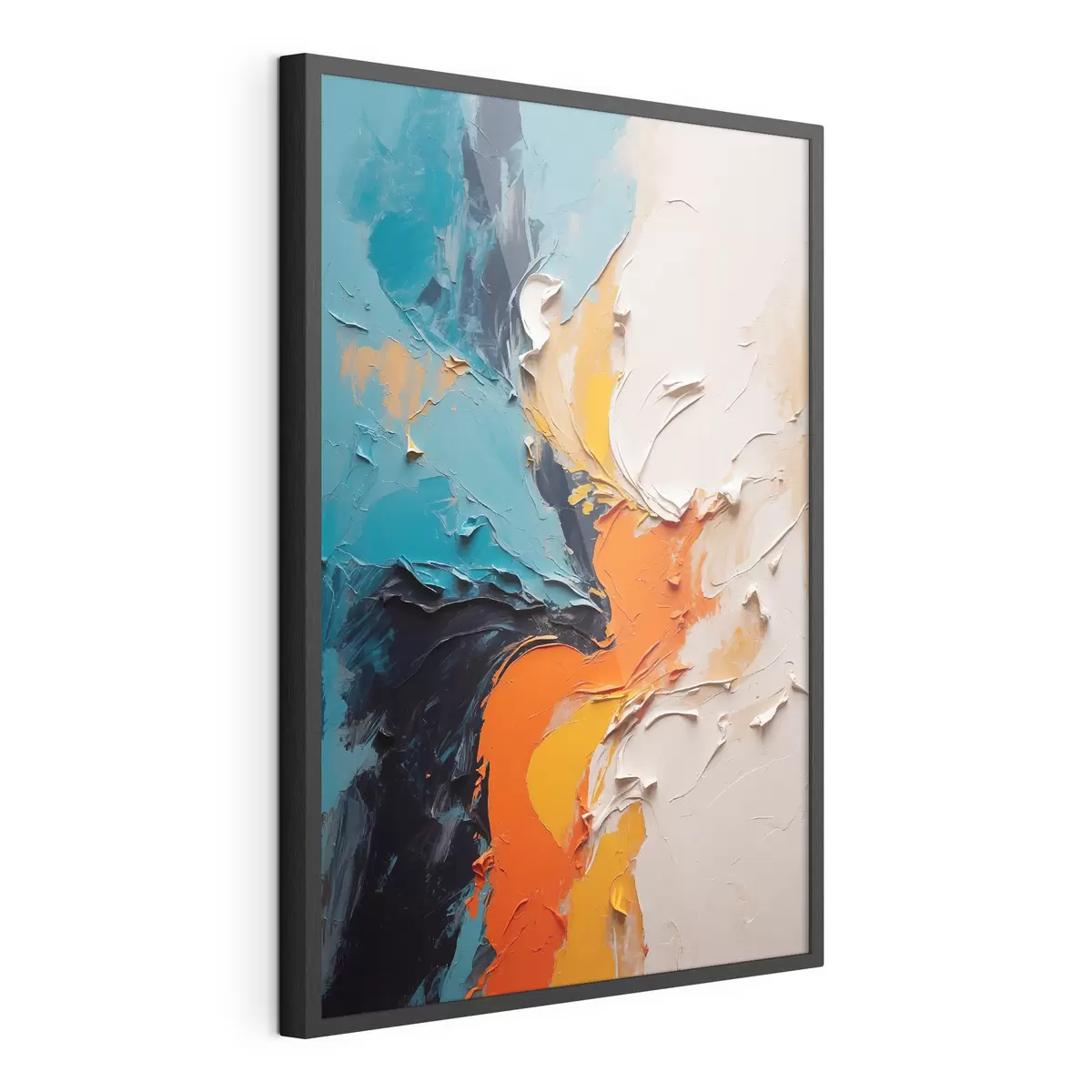 Poster Abstrakte Malerei in Ölmalerei Stil mit orange, blau und weißen Farben f43094