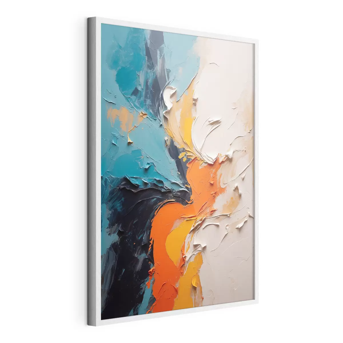Poster Abstrakte Malerei in Ölmalerei Stil mit orange, blau und weißen Farben f43094