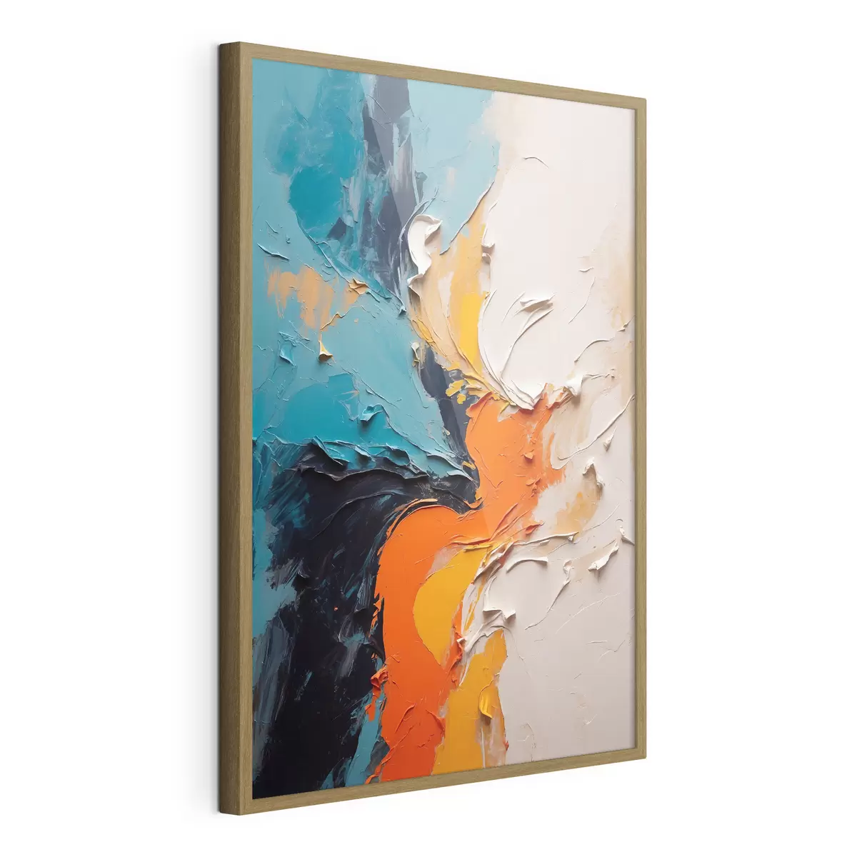 Poster Abstrakte Malerei in Ölmalerei Stil mit orange, blau und weißen Farben f43094