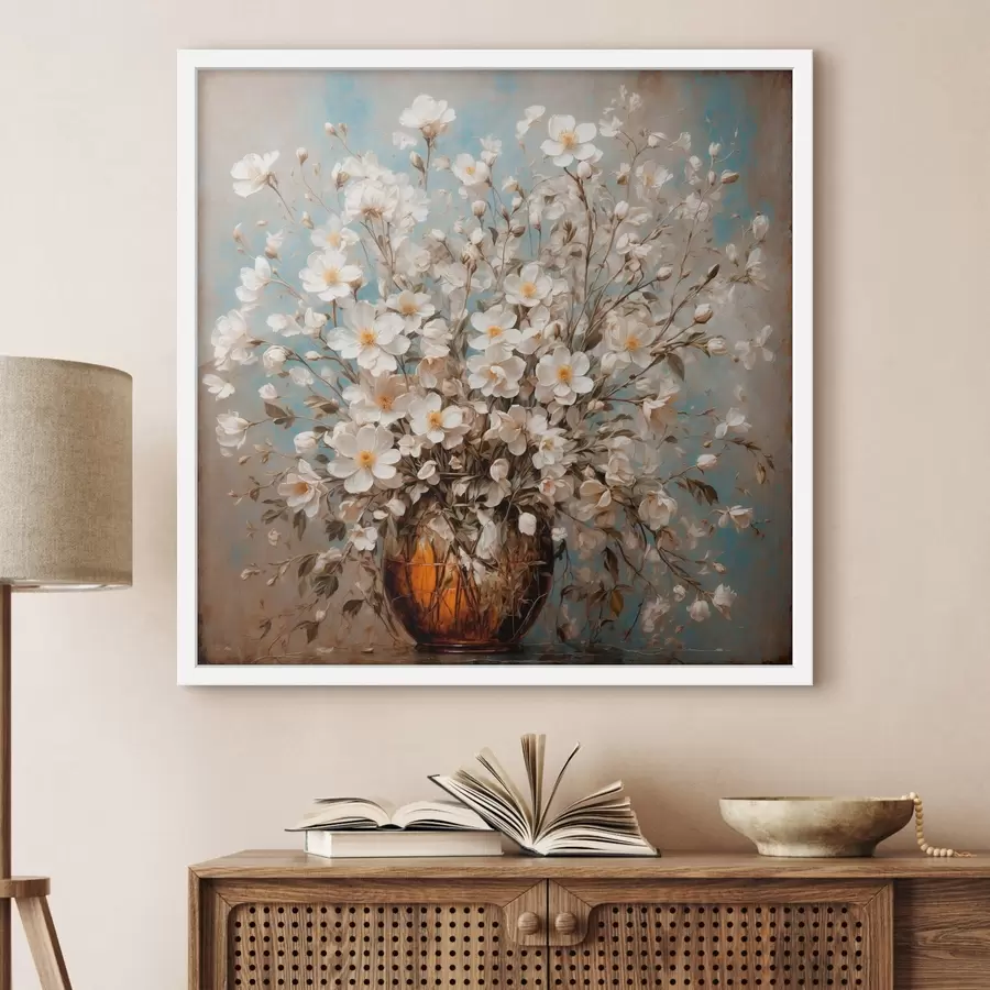 Fototapete Weiße Blumen in Vase auf Acryl-Hintergrund f43107