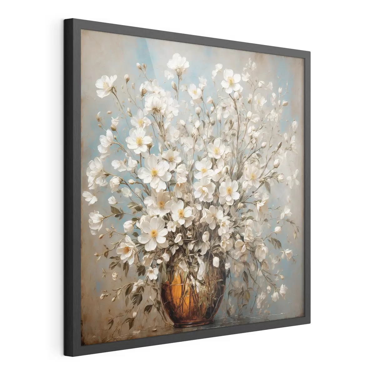 Poster Weiße Blumen in Vase auf Acryl-Hintergrund f43107