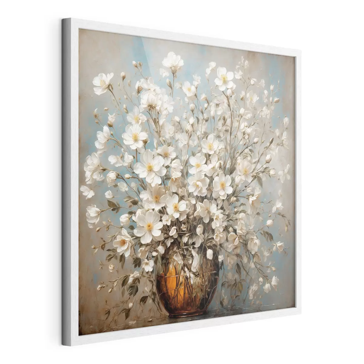 Poster Weiße Blumen in Vase auf Acryl-Hintergrund f43107