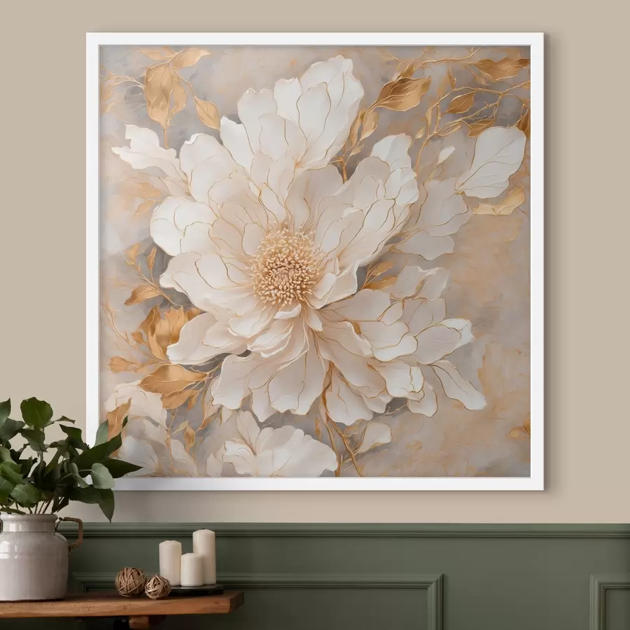 Fototapete Weiße Blume mit Blättern in Acrylmalerei Stil f43115