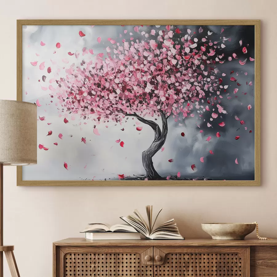 Fototapete Rosa blühender Baum auf grauem Hintergrund f43299