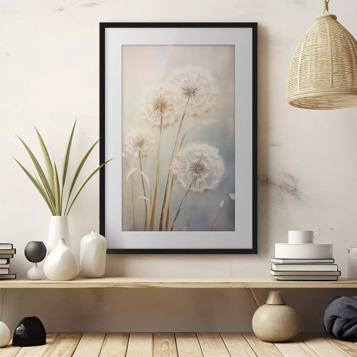 Poster Zarte Pusteblumen auf einem pastellfarbenen Hintergrund f43279