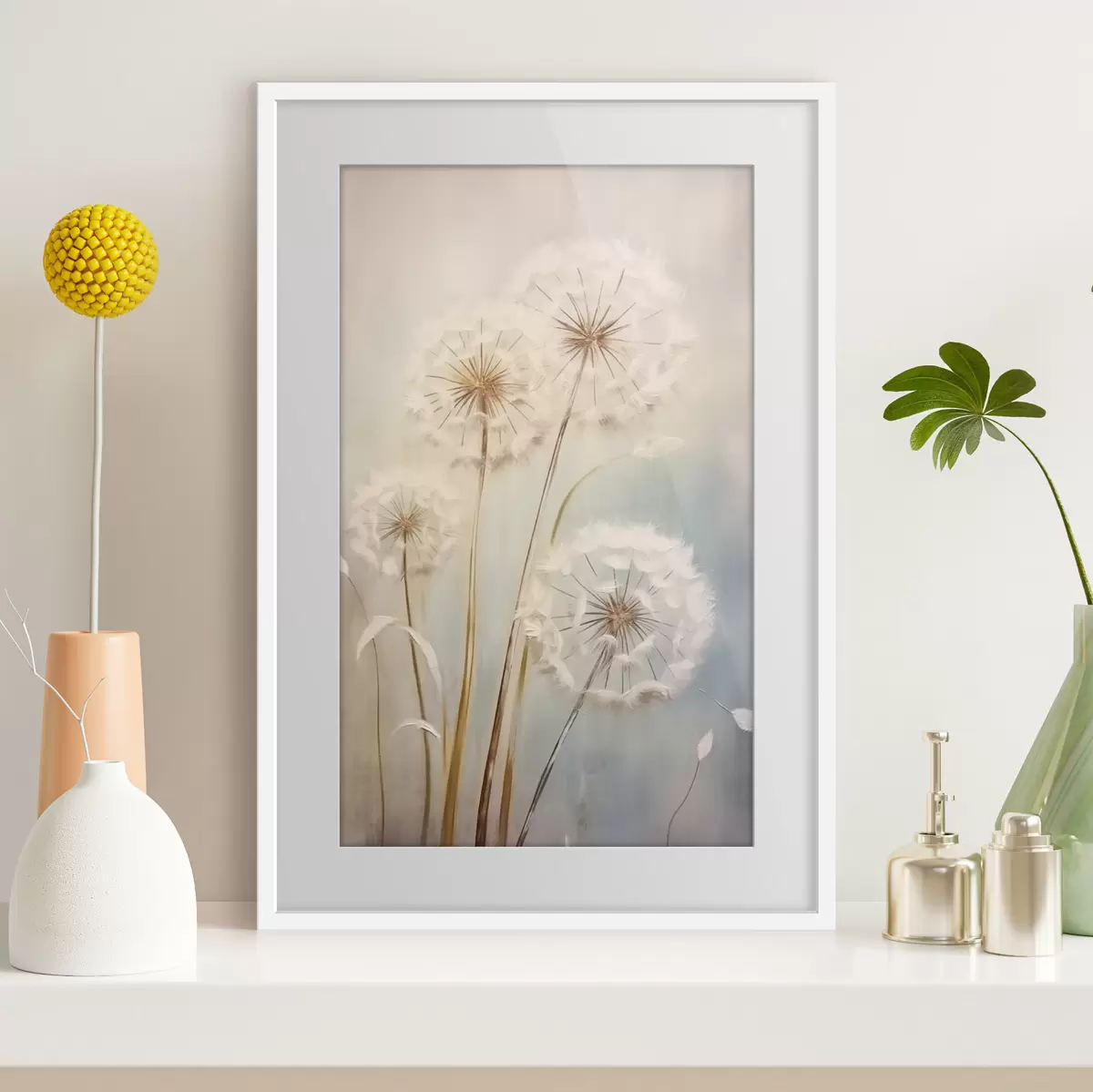 Poster Zarte Pusteblumen auf einem pastellfarbenen Hintergrund f43279