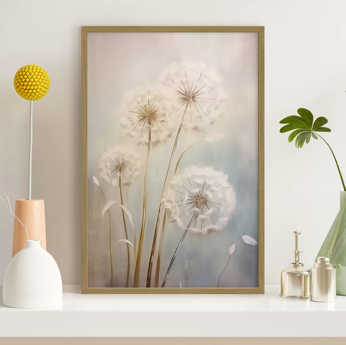Poster Zarte Pusteblumen auf einem pastellfarbenen Hintergrund f43279