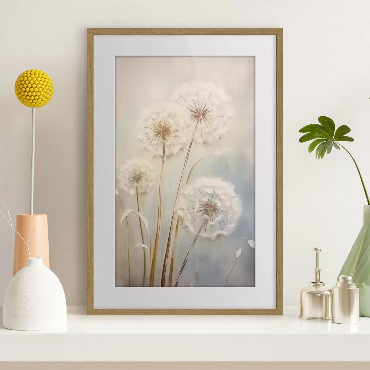 Poster Zarte Pusteblumen auf einem pastellfarbenen Hintergrund f43279