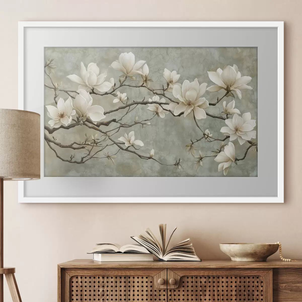Poster Magnolienzweig auf einem pastellfarbenen Grunge-Hintergrund f43322
