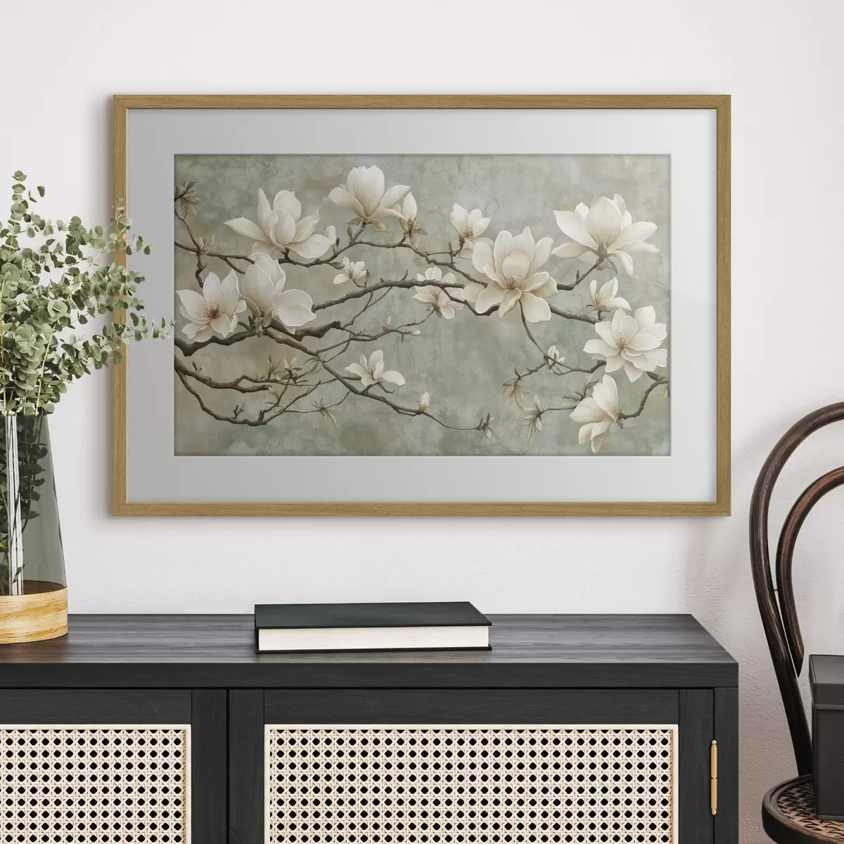 Poster Magnolienzweig auf einem pastellfarbenen Grunge-Hintergrund f43322