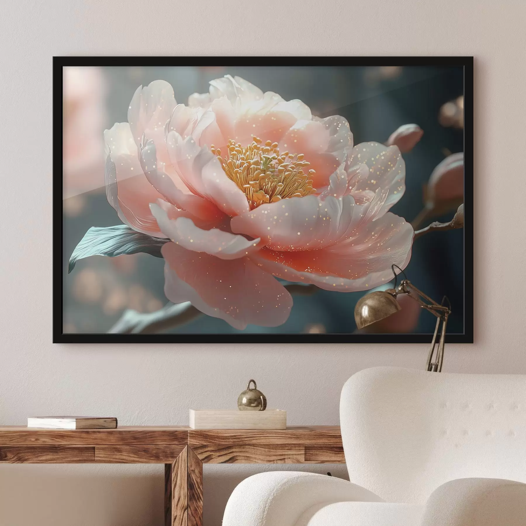 Fototapete Zarte Blume auf einem Zweig mit Sonnenstrahlen f43326