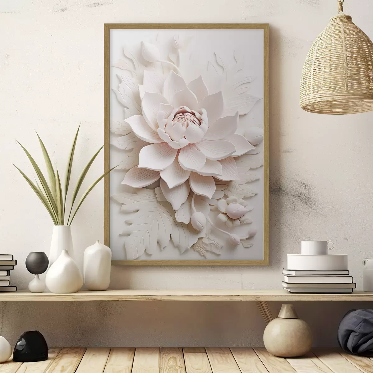 Poster Große Lotusblume im Flachrelief-Stil f43335