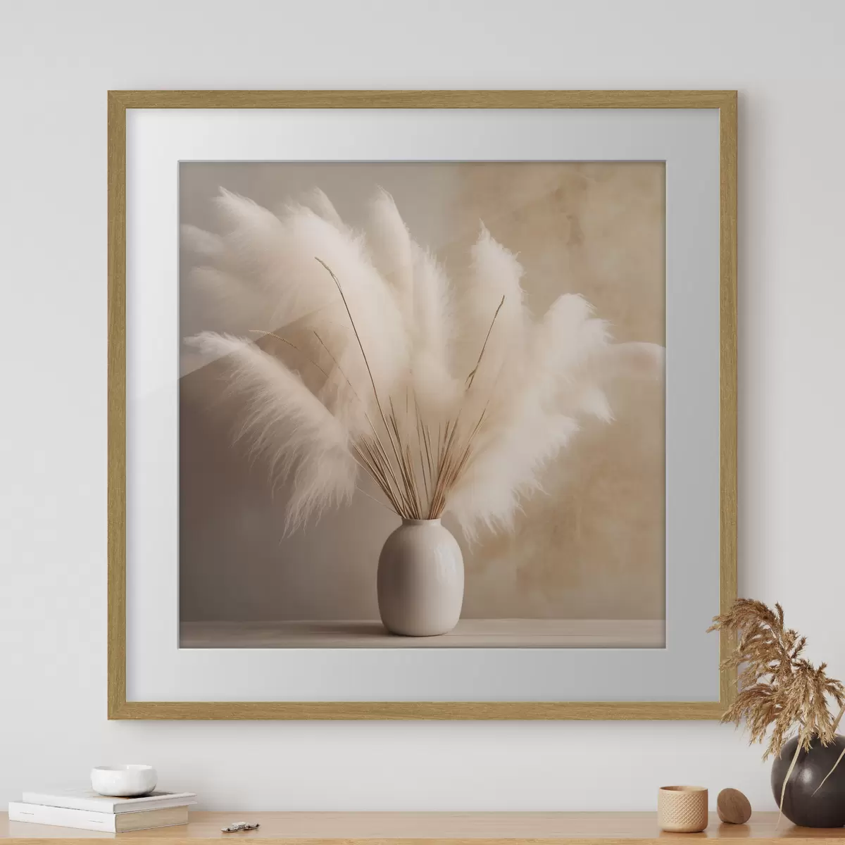 Poster Flauschige Schilfrohrzweige in einer Vase auf dem Tisch f43338