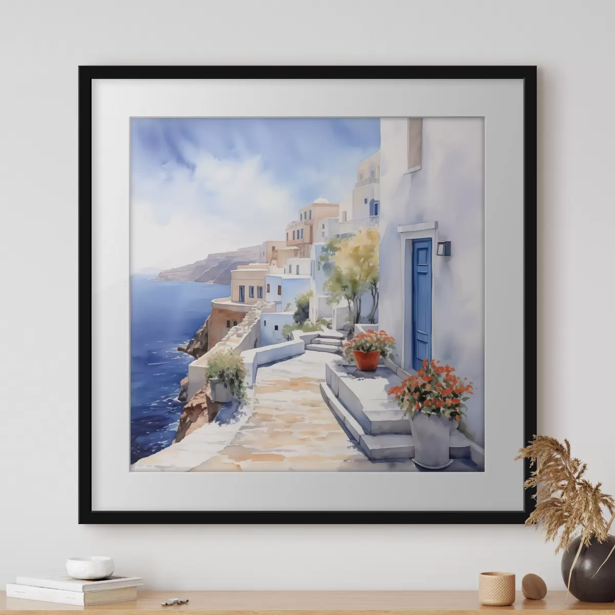Poster Häuser am Meer Nachahmung von Aquarell f43346