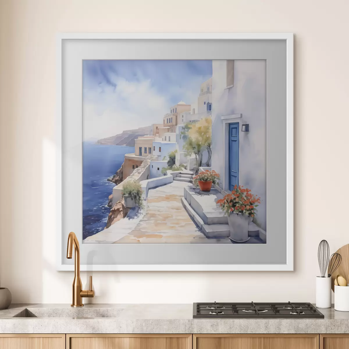 Poster Häuser am Meer Nachahmung von Aquarell f43346