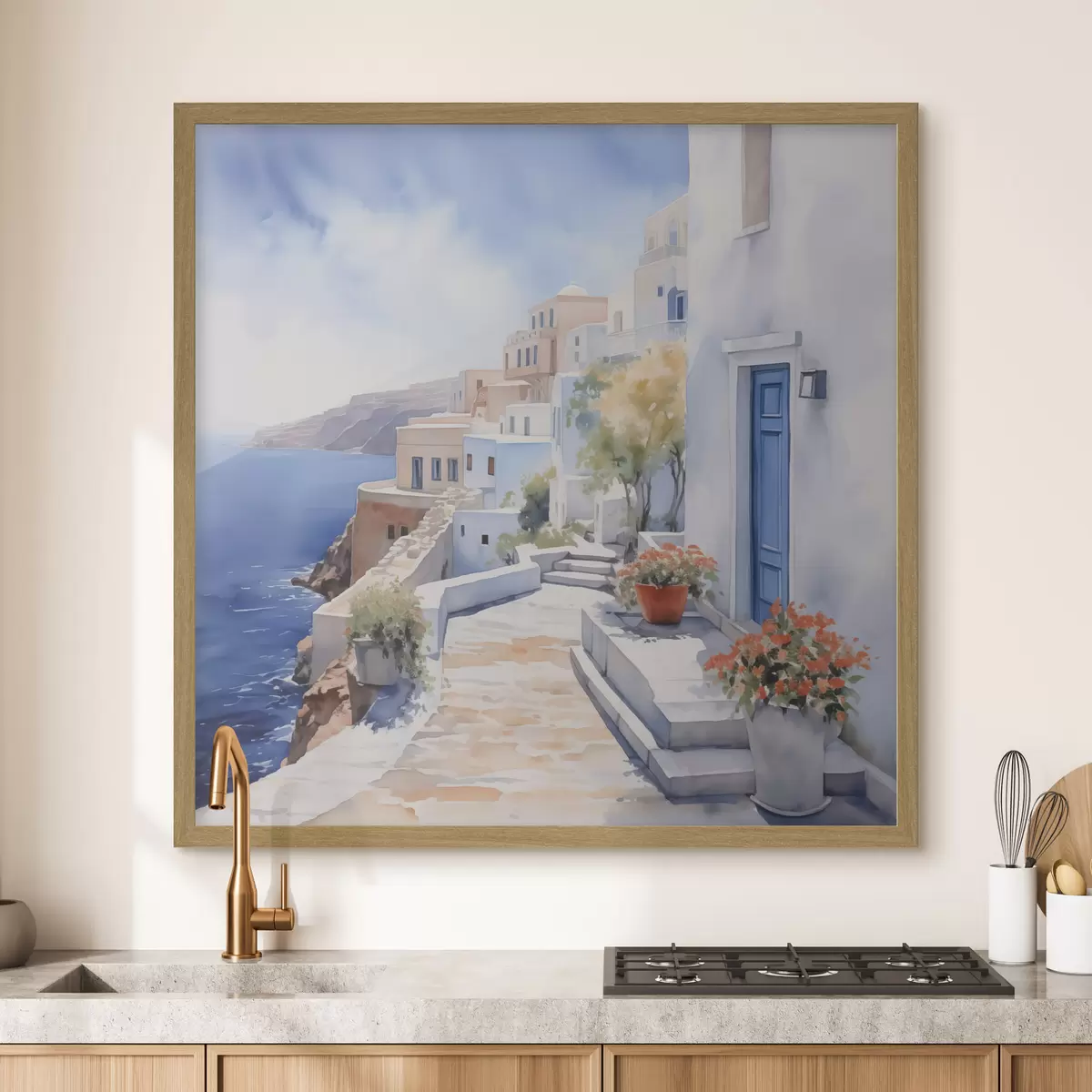 Poster Häuser am Meer Nachahmung von Aquarell f43346