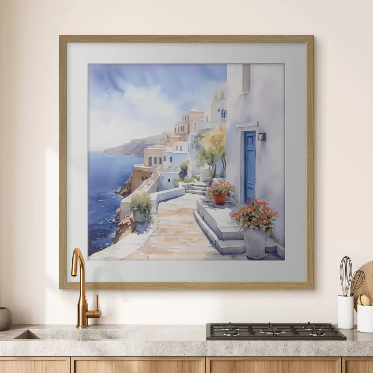Poster Häuser am Meer Nachahmung von Aquarell f43346