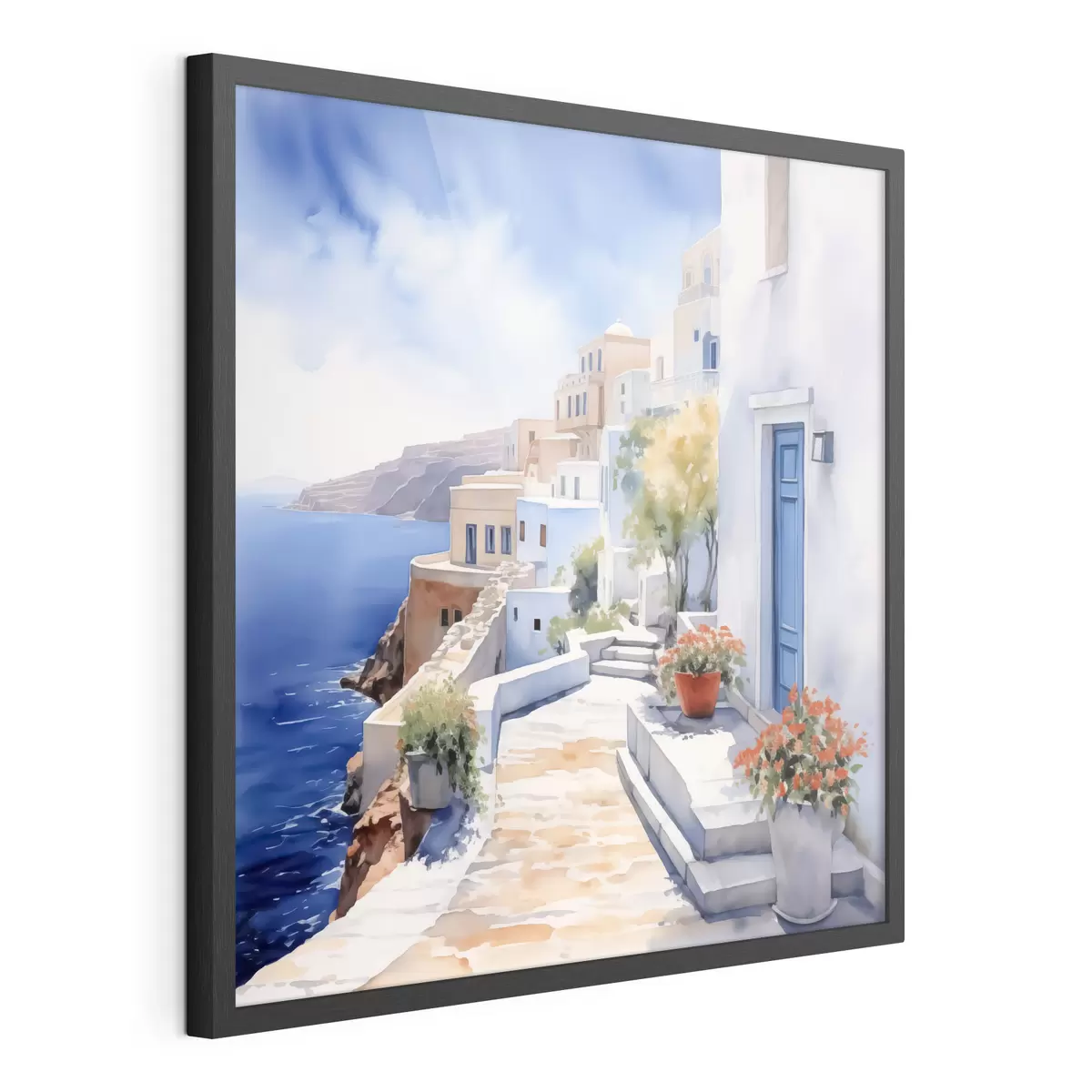 Poster Häuser am Meer Nachahmung von Aquarell f43346