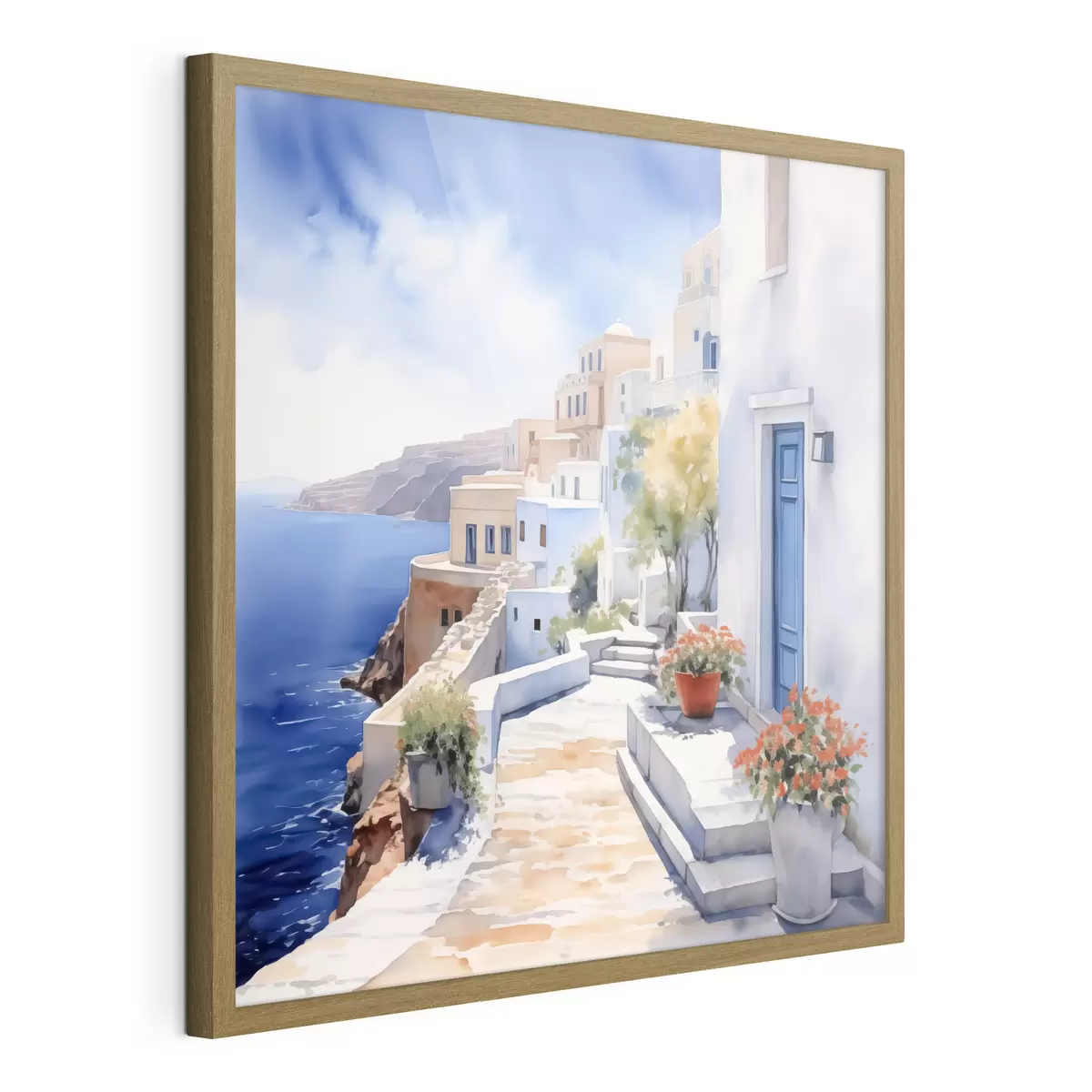 Poster Häuser am Meer Nachahmung von Aquarell f43346