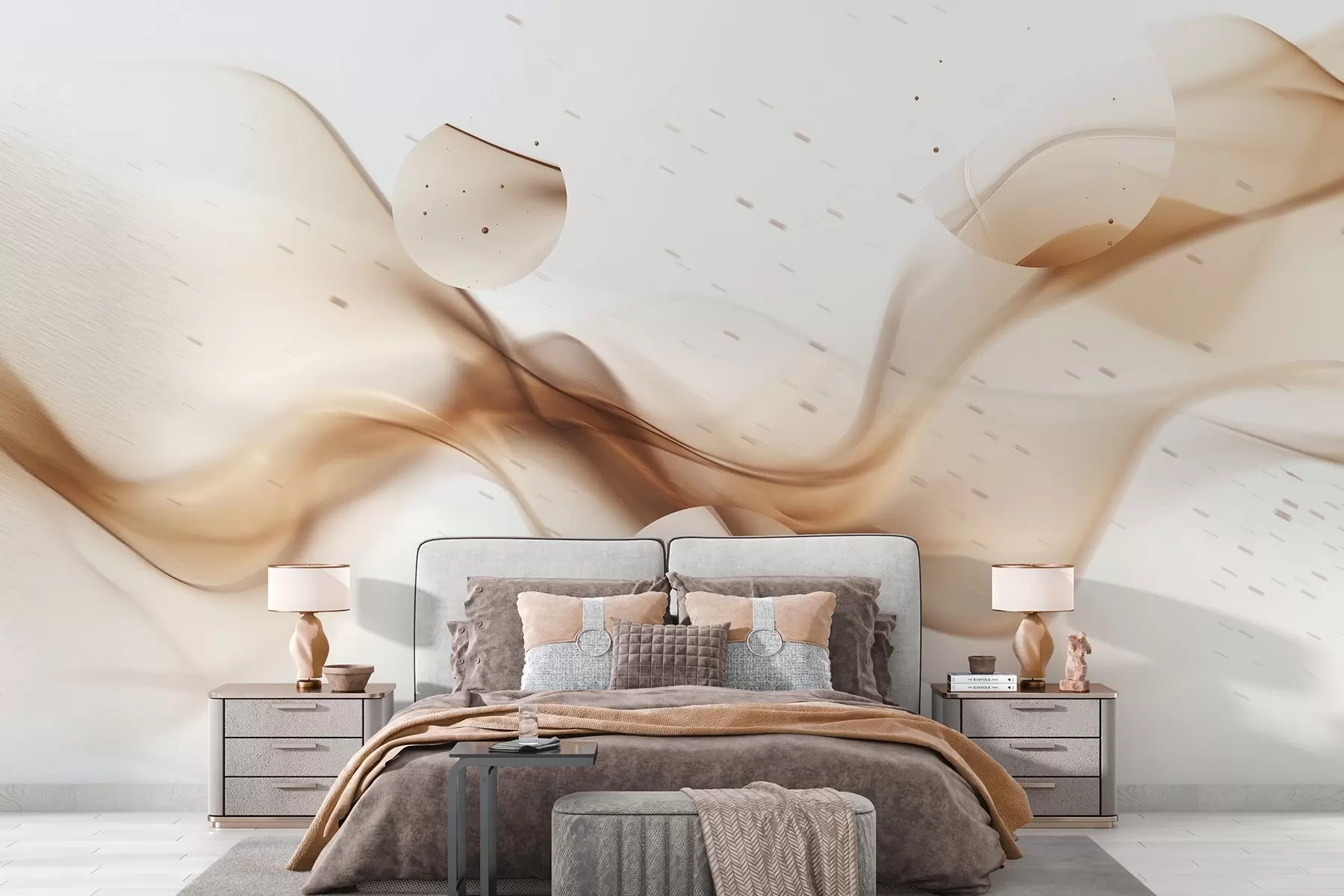 Fototapete Geometrische Wellen Abstraktion, verschwommenen Stil, Gradient, beige Farben w03404