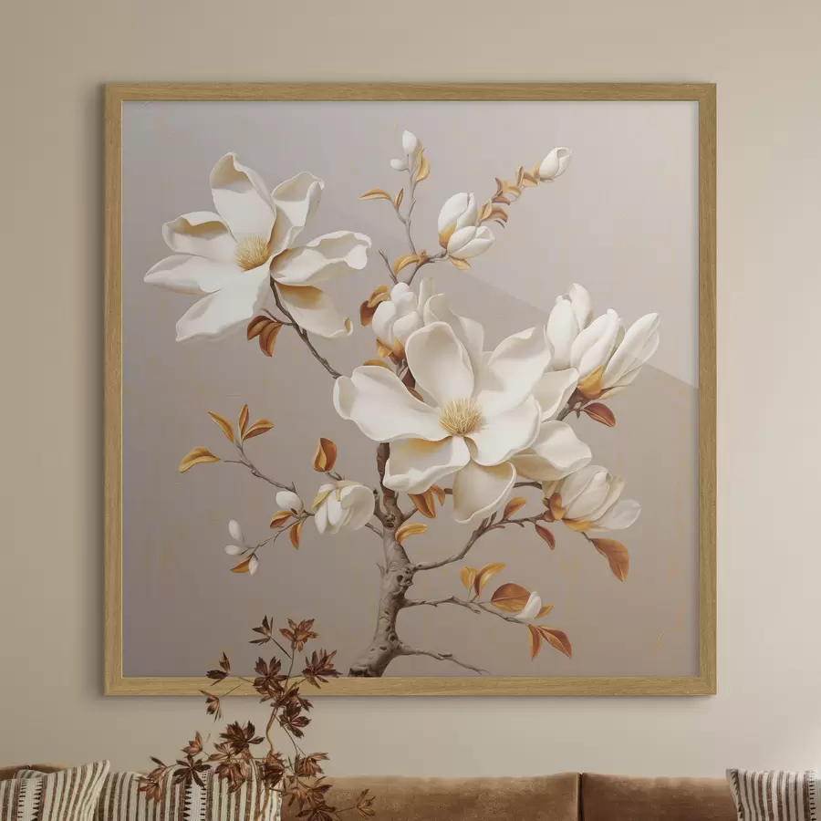 Fototapete Anmutiger Magnolienzweig in Beigetönen f43373