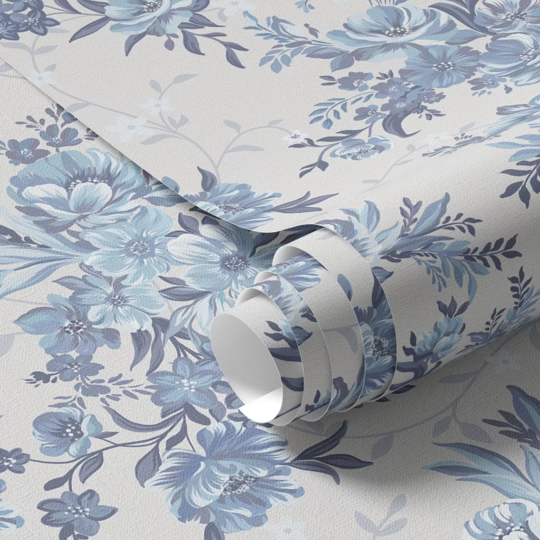 Fototapete Zarte Blumen und Blätter in blauen und blauen Farben auf einem hellen Hintergrund a00027