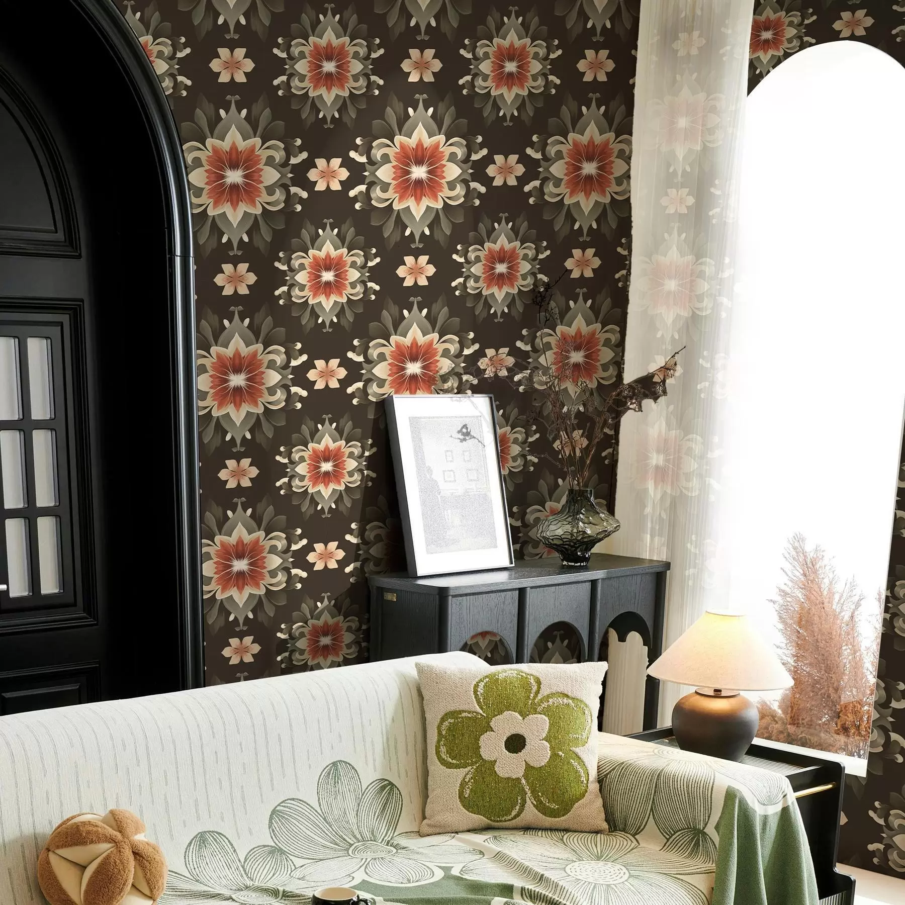 Fototapete Abstraktes florales Muster auf dunklem Hintergrund a00069