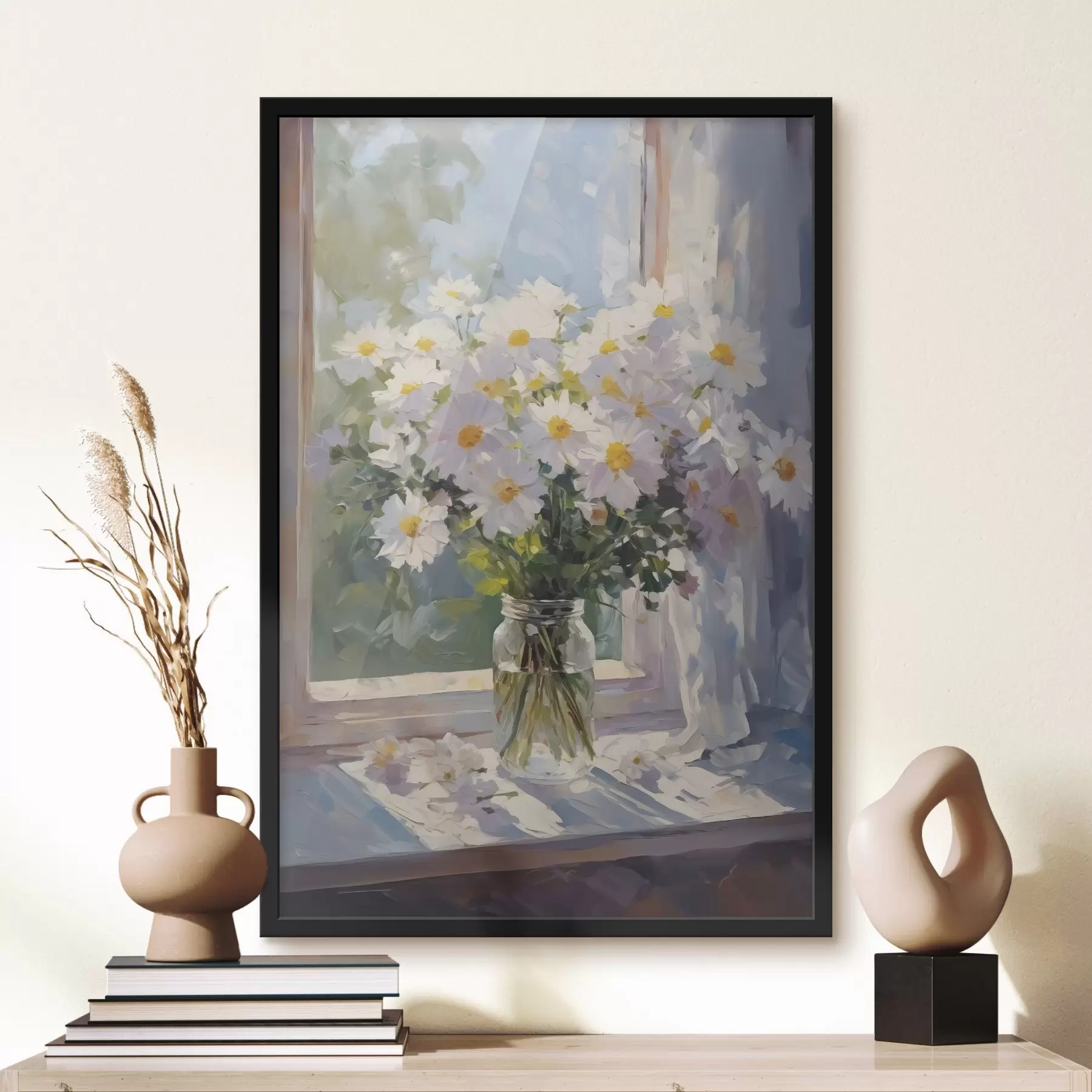 Fototapete Gänseblümchen in einer Vase Nachahmung der Malerei f43434