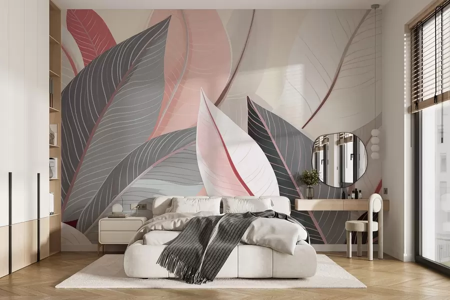 Fototapete Nahaufnahme von Blättern in Grau- und Rosatönen w08944v1