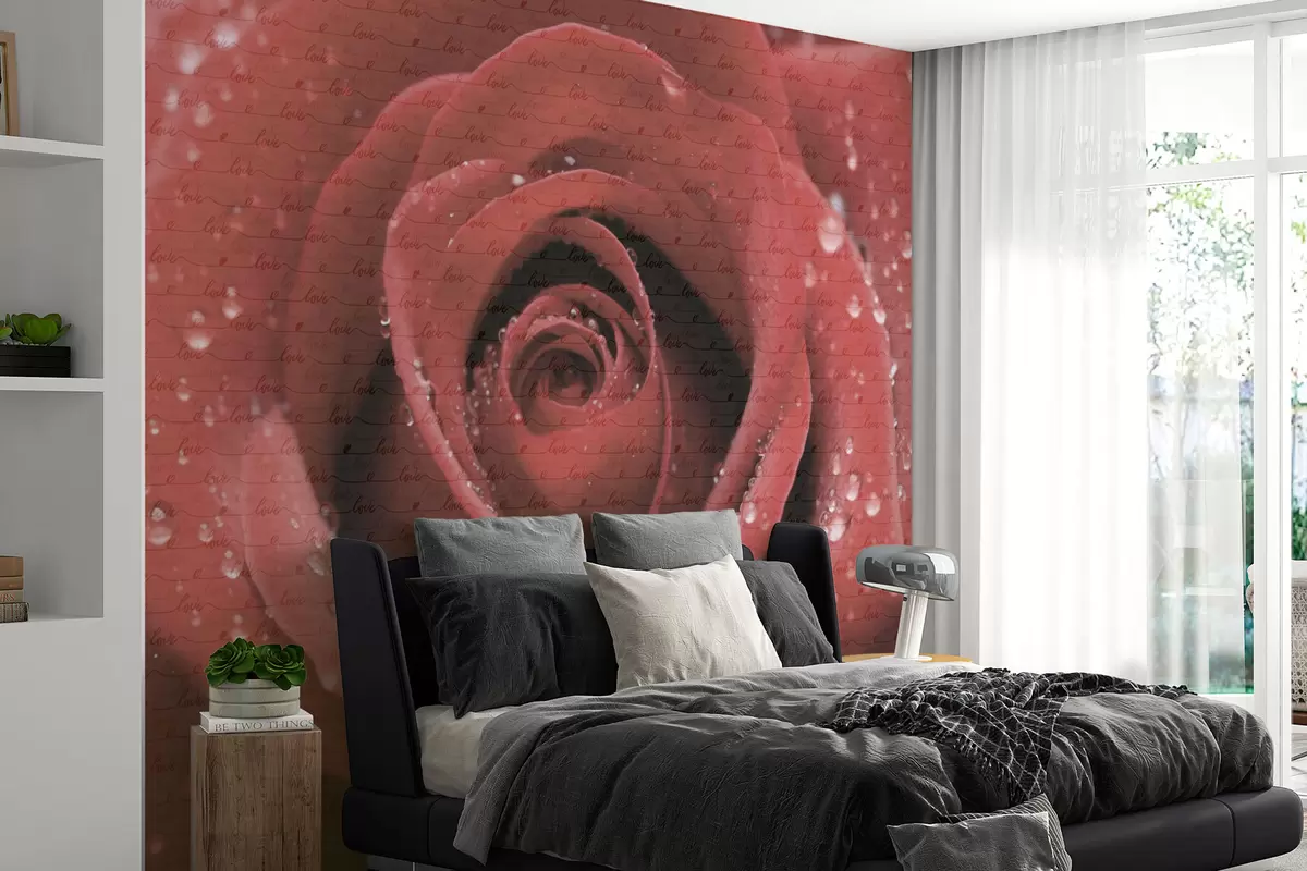 Fototapete Rose und die Aufschrift Love w03495