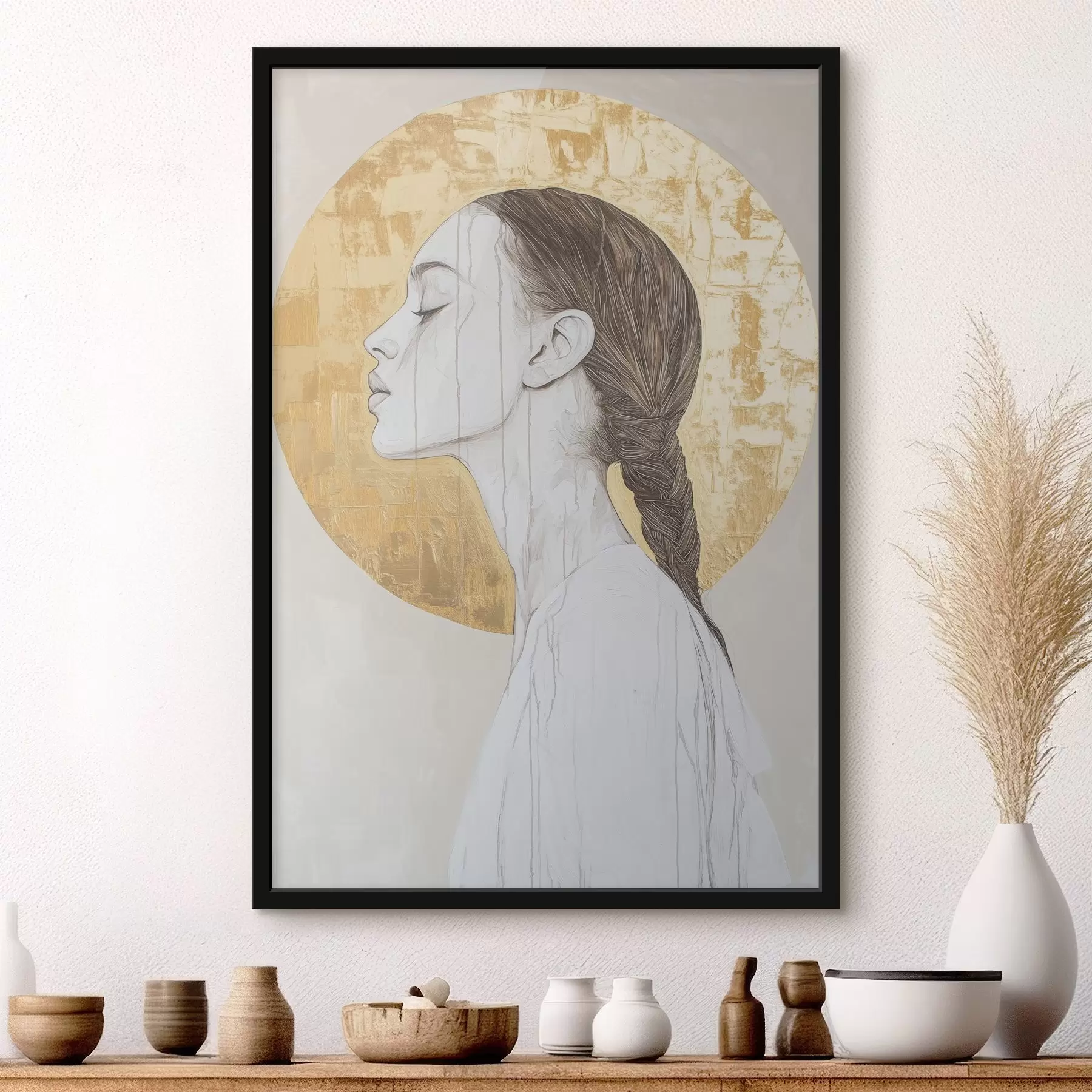 Fototapete Frau Porträt, Minimalismus, Acryl-Stil, beige Farben f43504